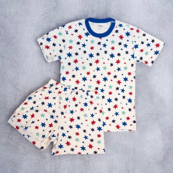 Hanna Andersson Adult Patriotic Star Print Pajama Shorts Set Medium - Picture 1 of 7